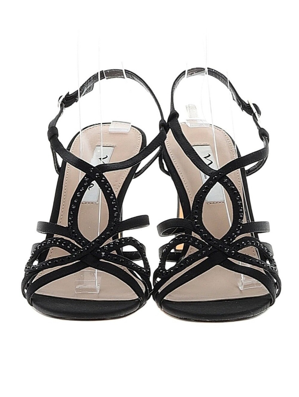 NINA BLACK STRAPPY DRESS SANDALS WITH RHINESTONE ACCENTS Size 8-1/2